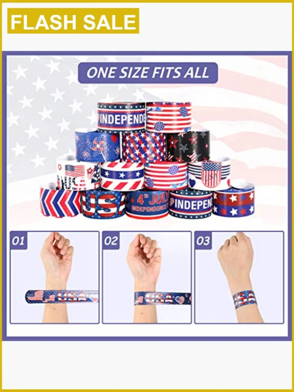 48 Patriotic Slap Bracelets 4th of July Party Favors Classroom Prizes